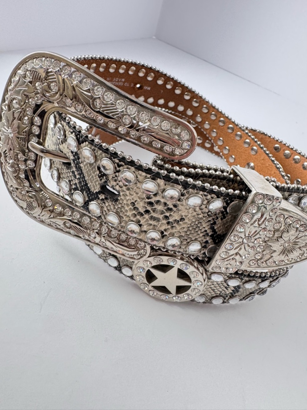 Blazin Roxx Western Star Belt Silver Rhinestone Crystal Snake Scallop Large NWOT - Picture 10 of 11